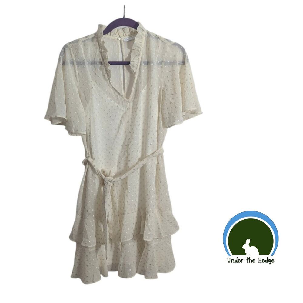 Cooper St Ivory Textured Chiffon Dress Sz 4 Feminine Soft Girl Flutter Sleeve